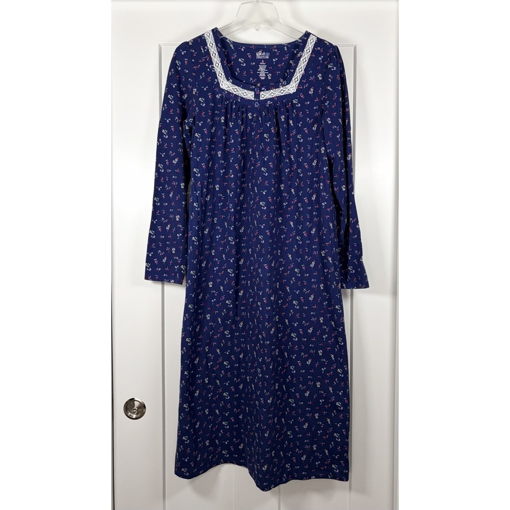 Croft & Barrow Womens S Blue Floral Long Sleeve Nightshirt Nightgown Sleep Dress